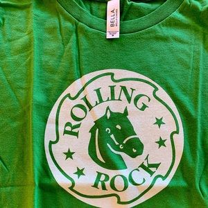 Rolling rock beer t shirt green women’s size medium NEW